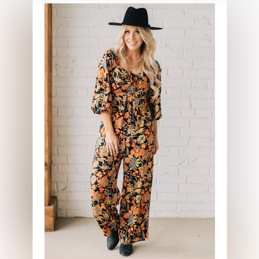 Bold floral, sweetheart, jumpsuit